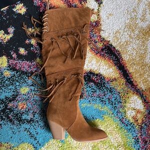 French Connection Brown Heeled Boots Suede Ankle